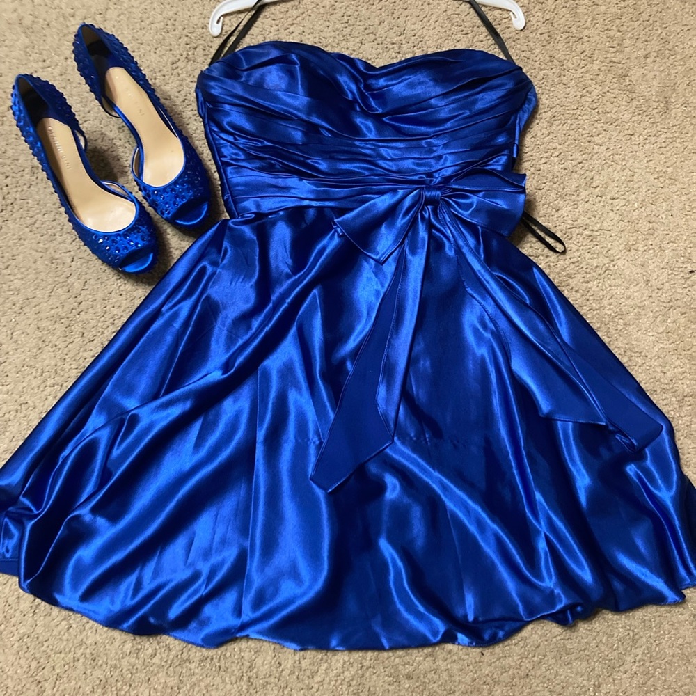 Semi formal Deep Royal Blue strapless dress.